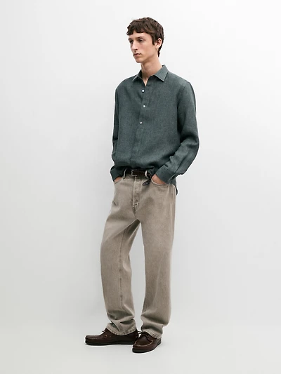 Regular fit linen shirt with placket