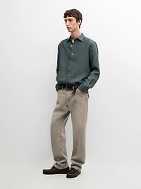 Regular fit linen shirt with placket