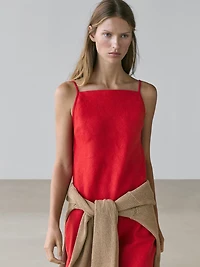 Linen midi dress with straight neckline