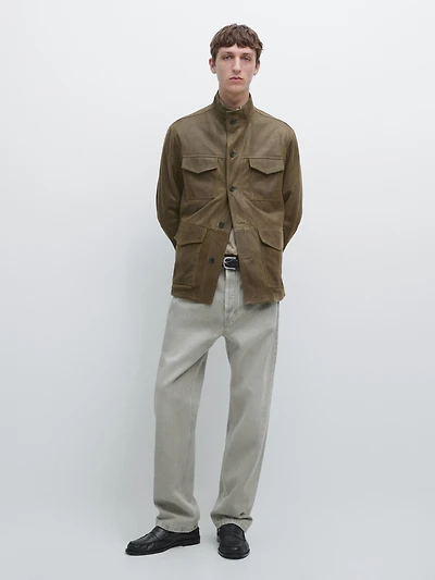 Distressed-effect goatskin leather jacket