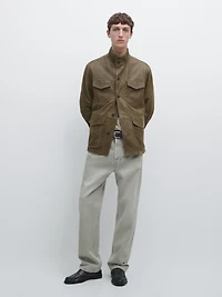 Distressed-effect goatskin leather jacket