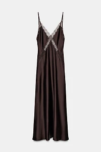 ROBE MI-LONGUE EN SATIN ET DENTELLE