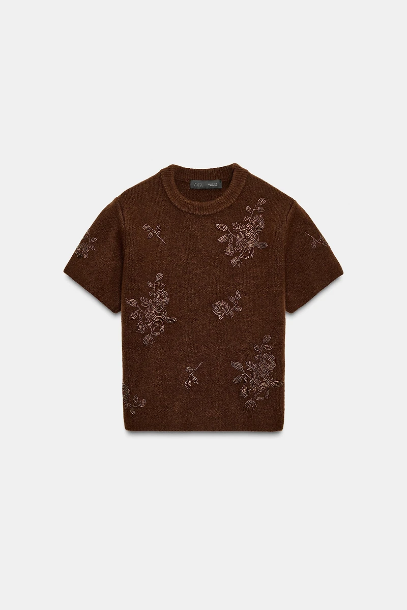 SHORT SLEEVE KNIT BEADED JUMPER