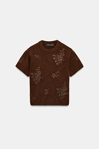 SHORT SLEEVE KNIT BEADED JUMPER