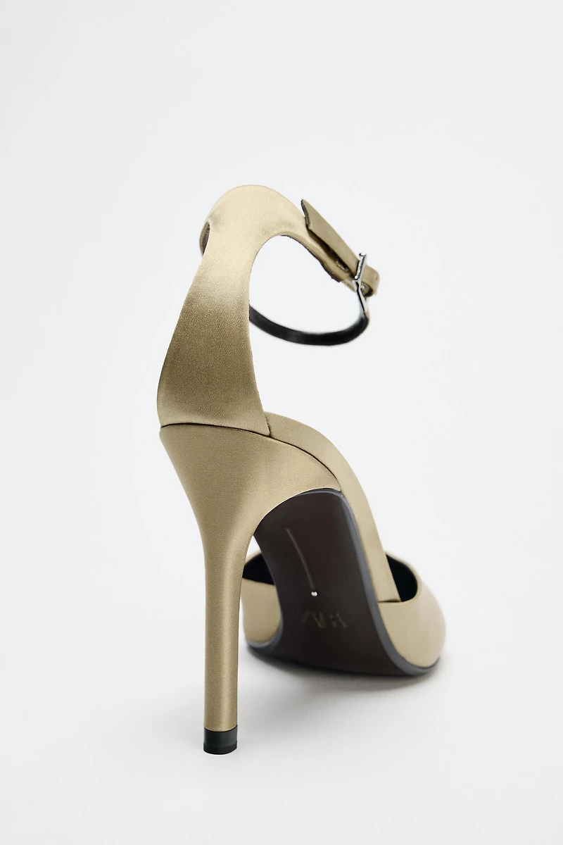 SATIN ANKLE STRAP HEELS