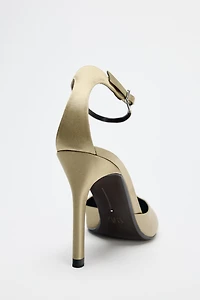 SATIN ANKLE STRAP HEELS