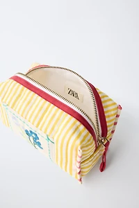 EMBROIDERED STRIPED COSMETICS BAG