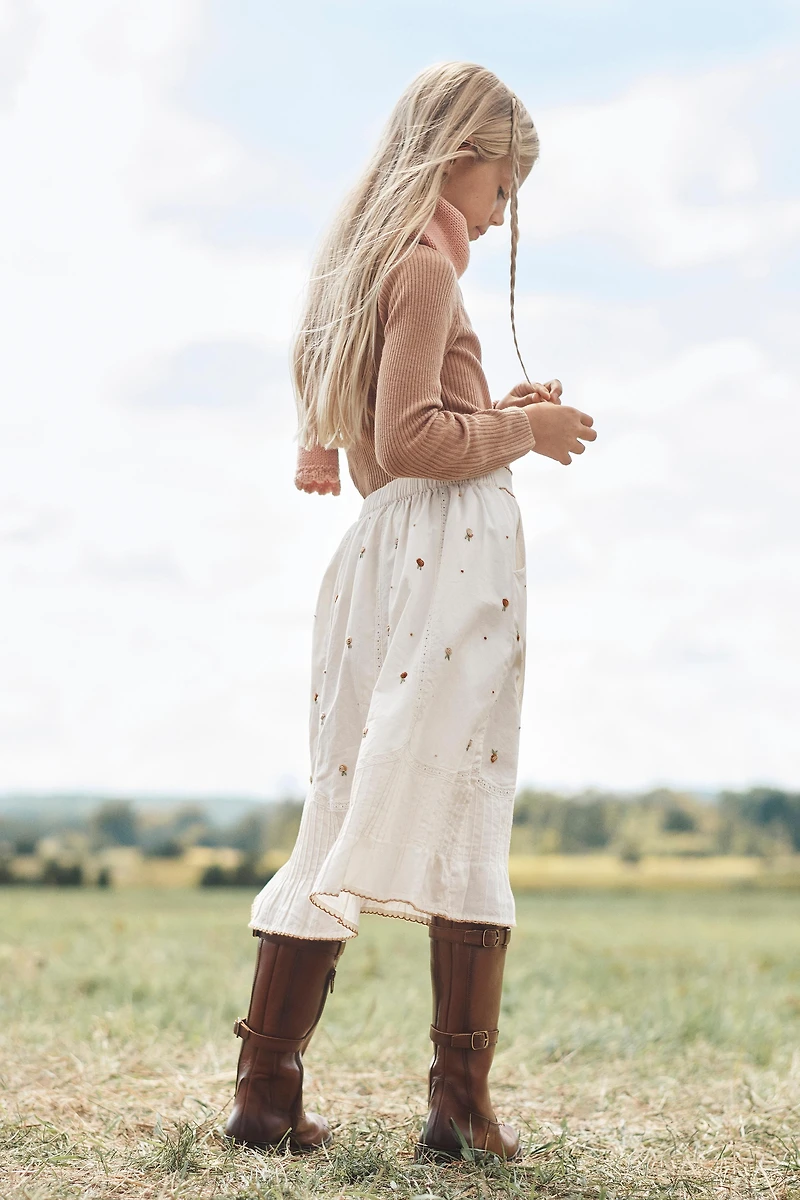 JUPE MI-LONGUE FLEURS BRODÉES LIMITED EDITION