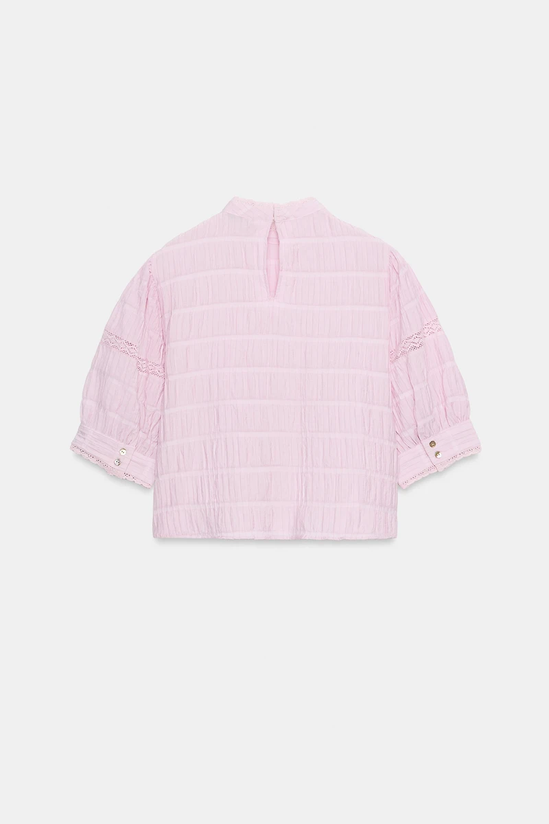 BALLOON SLEEVE LACE TRIM SHIRT