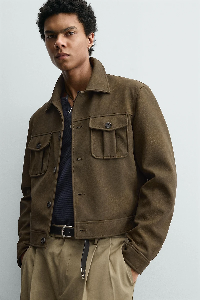 FAUX LEATHER CROPPED FIT JACKET
