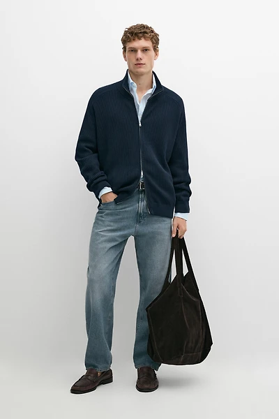 100% cotton ribbed knit cardigan