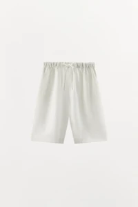 LINEN DRAWSTRING BERMUDA SHORTS