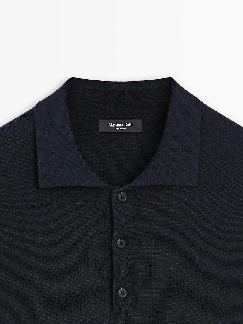 Pull polo en maille de laine et coton