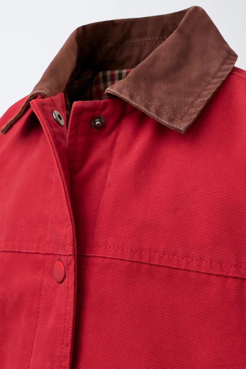 CANVAS JACKET WITH CONTRASTING COLLAR