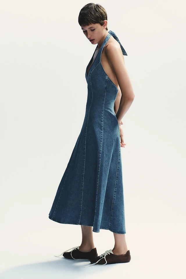 slim fit dress slacks Women's Already Iconic Halter Denim Mini Dress in Light Blue