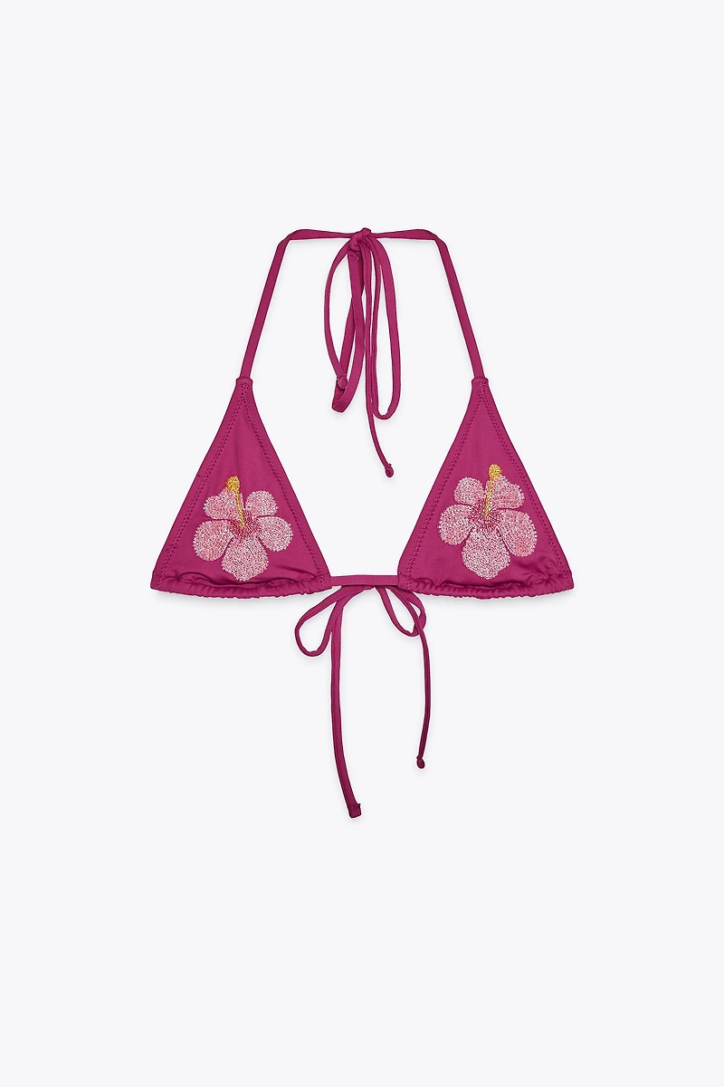 FLORAL BEADED BIKINI TOP