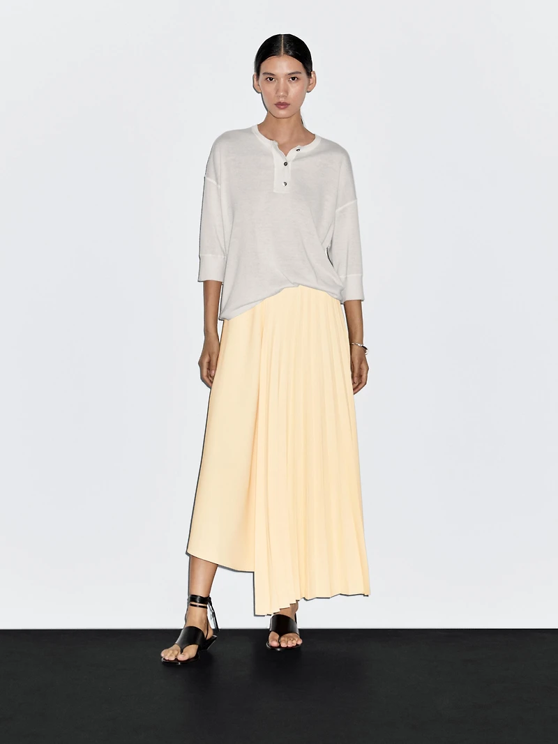 Denim midi skirt with plank detail