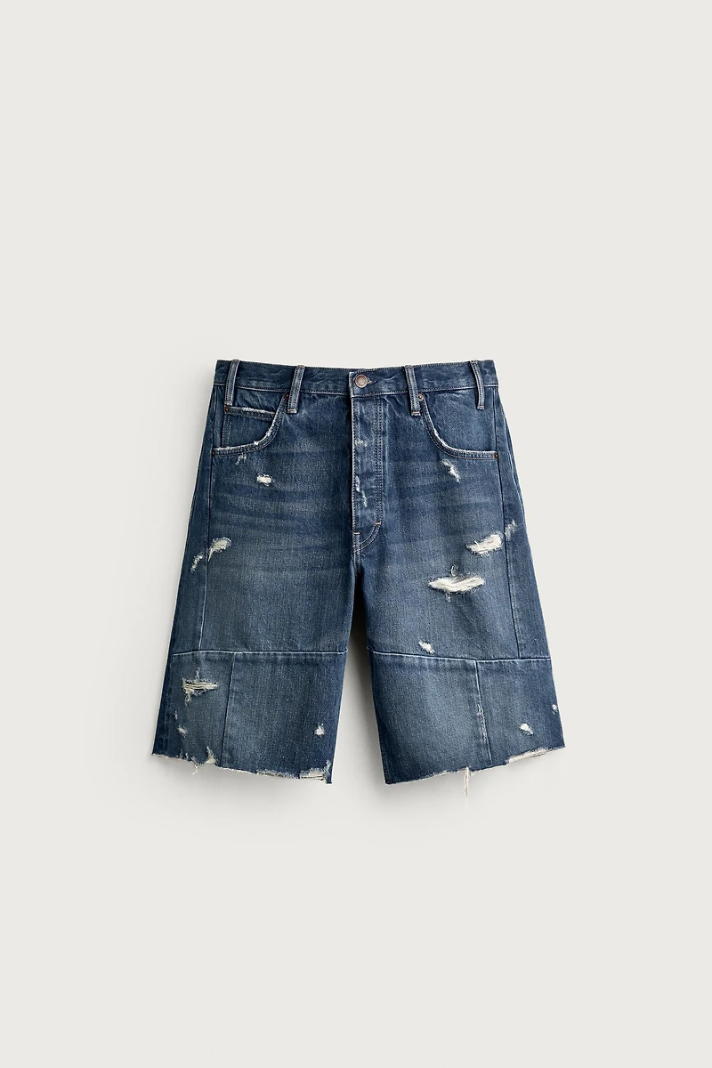 BAGGY FIT SEAMED DENIM SHORTS