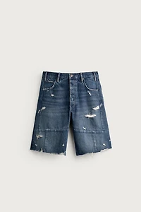BAGGY FIT SEAMED DENIM SHORTS