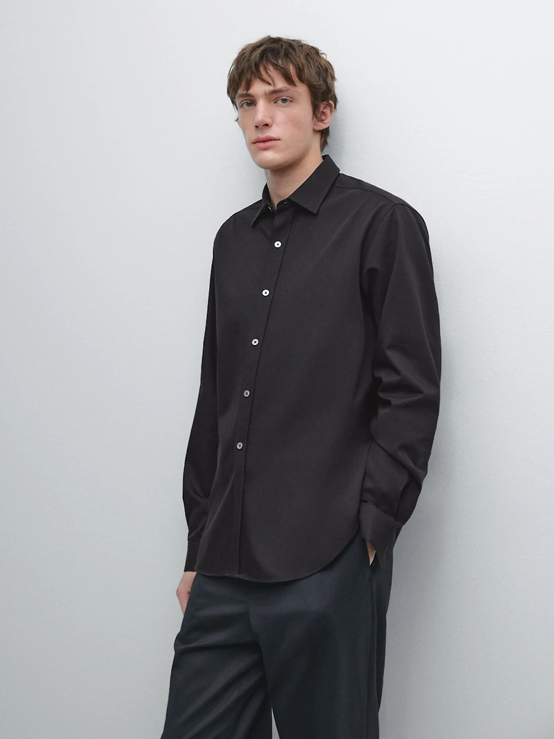 Regular fit cotton blend shirt