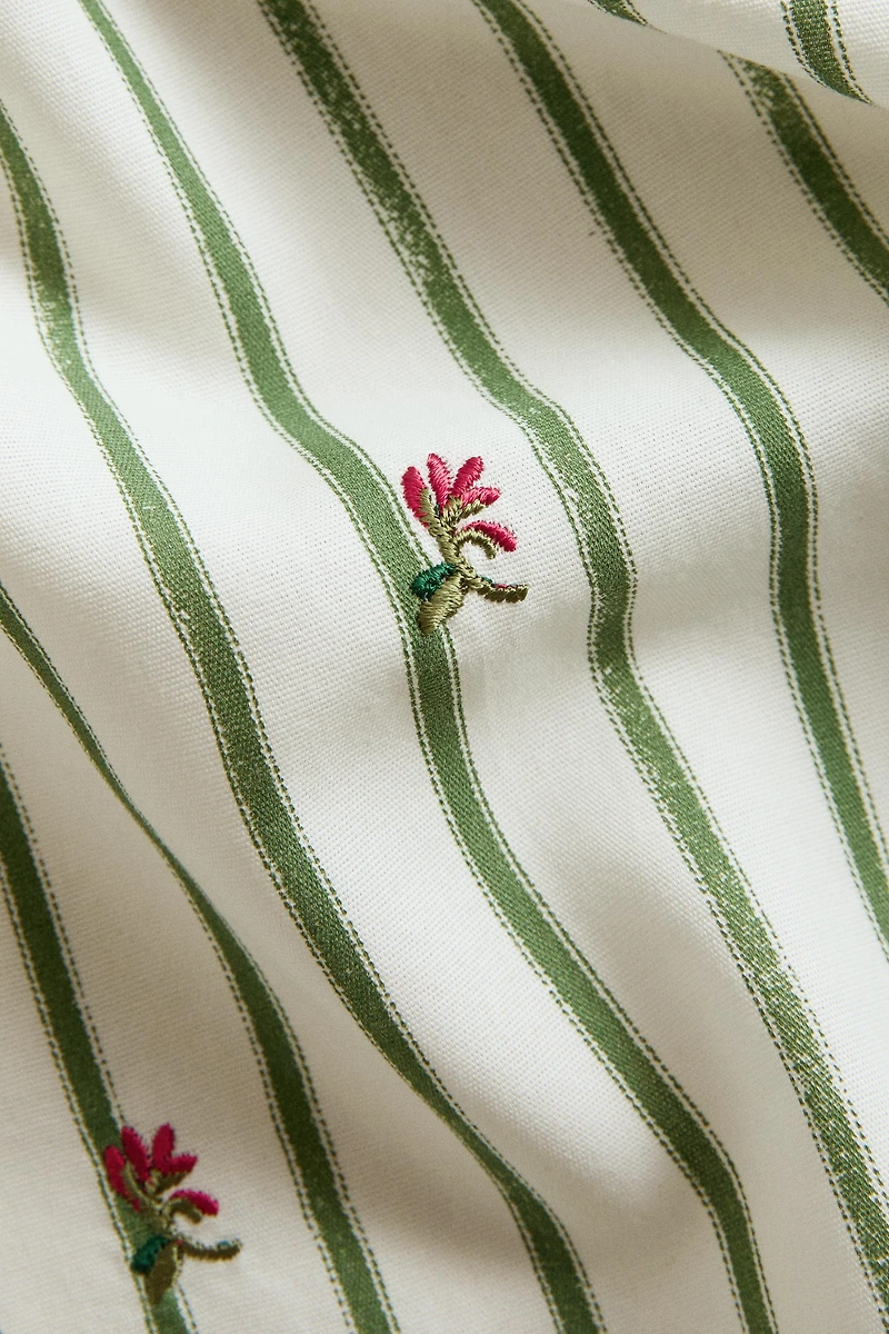 STRIPED TABLECLOTH WITH FLORAL EMBROIDERY