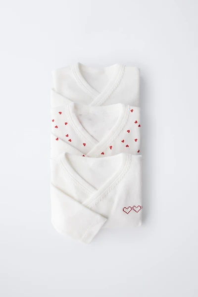 THREE-PACK OF KIMONO COLLAR HEARTS BODYSUITS