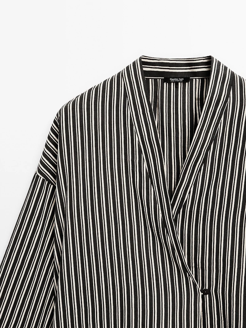 Striped cotton blend kimono