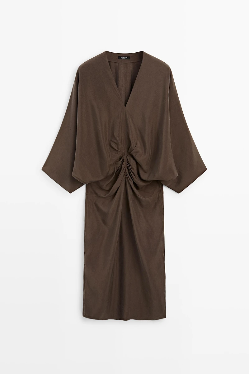 Fluid midi dress with gathered sash