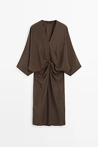 Fluid midi dress with gathered sash