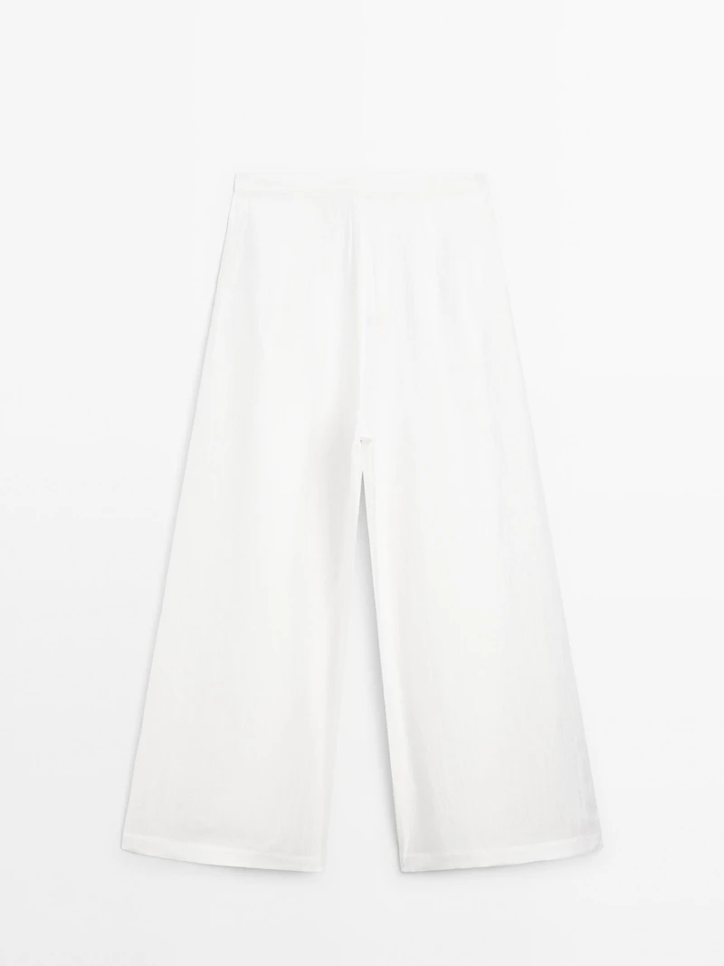 Pantalon large volume en lin mélangé