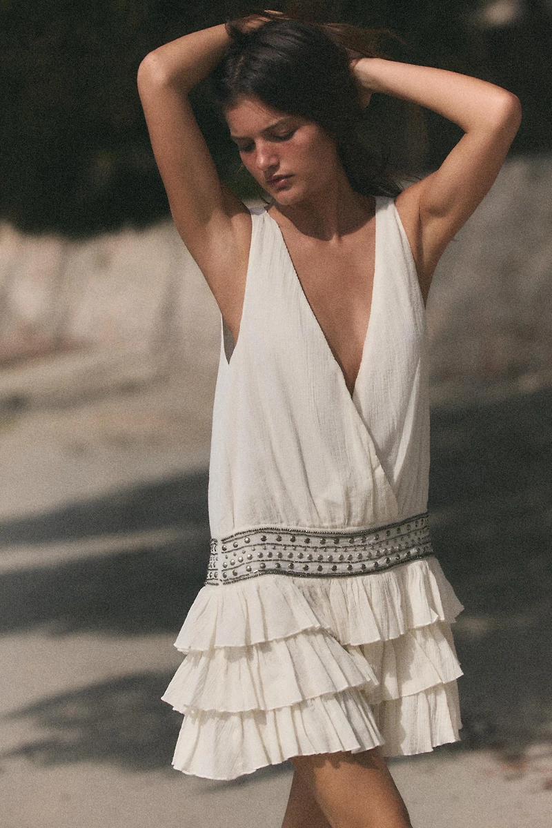 CHIFFON RUFFLED STUDDED DRESS