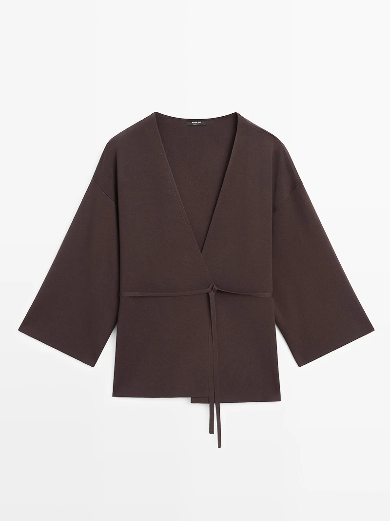 Flowing knit kimono with belt detail