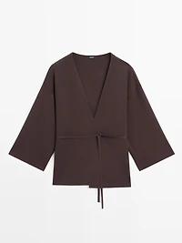 Flowing knit kimono with belt detail