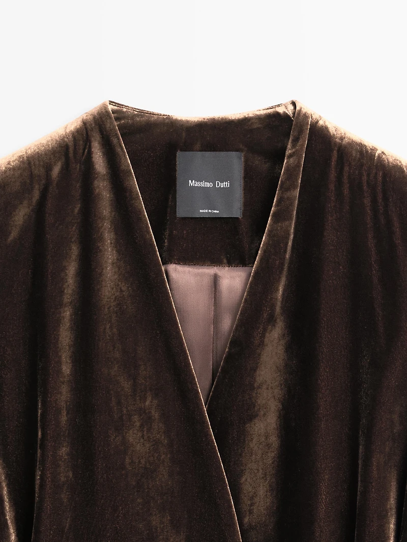 Velvet blazer with tie detail