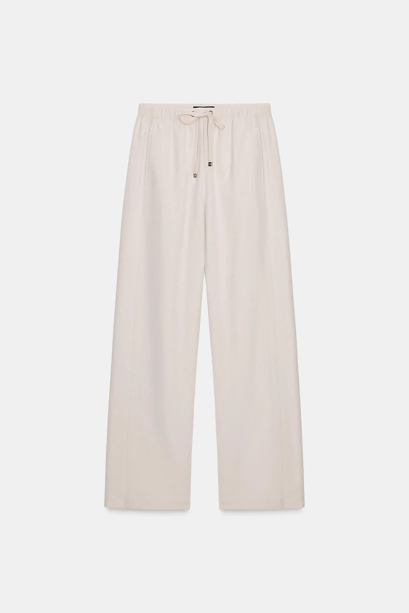 ELASTIC WAIST WIDE LEG PANTS