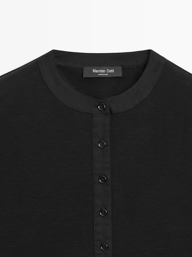 Wool blend henley neck T-shirt