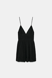 EMBROIDERED STRAP MINI DRESS