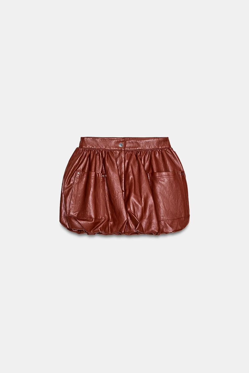 FAUX LEATHER BALLOON MINI SKIRT