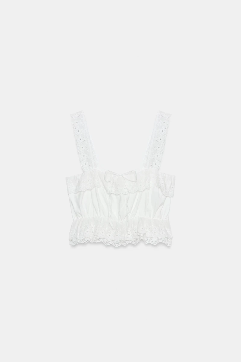 EMBROIDERED EYELET CROP TOP
