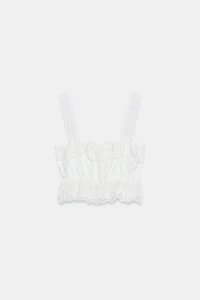 EMBROIDERED EYELET CROP TOP
