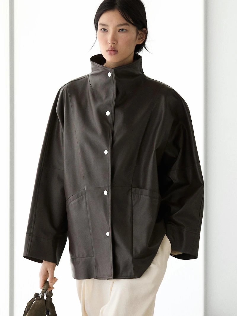 Parka avec poches en cuir nappa