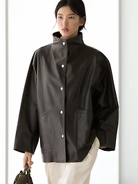 Parka avec poches en cuir nappa