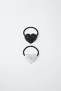 TWO-PACK OF GLITTER HEART HAIR TIES