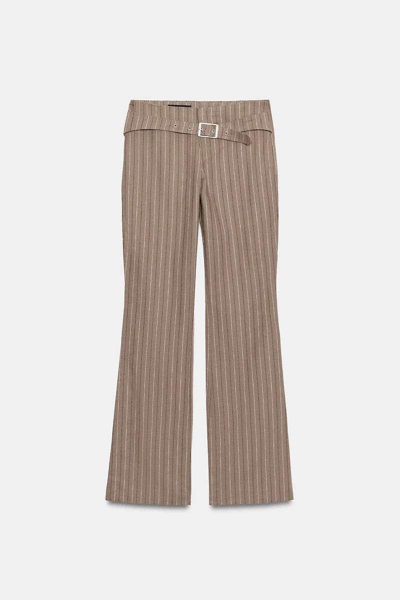 FLARE STRIPED PANTS WITH BUCKLE