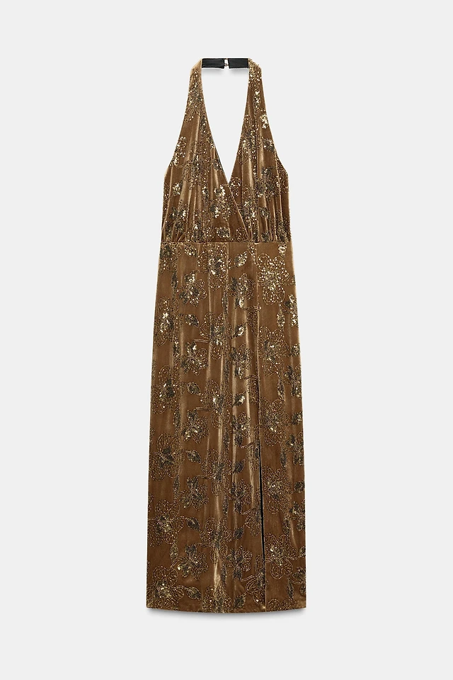 floral sequin dress zara NWT ZARA PRINTED DRESS SEQUINS FLORAL 0909/049 SS14 Coral pink SIZE S #ZARA