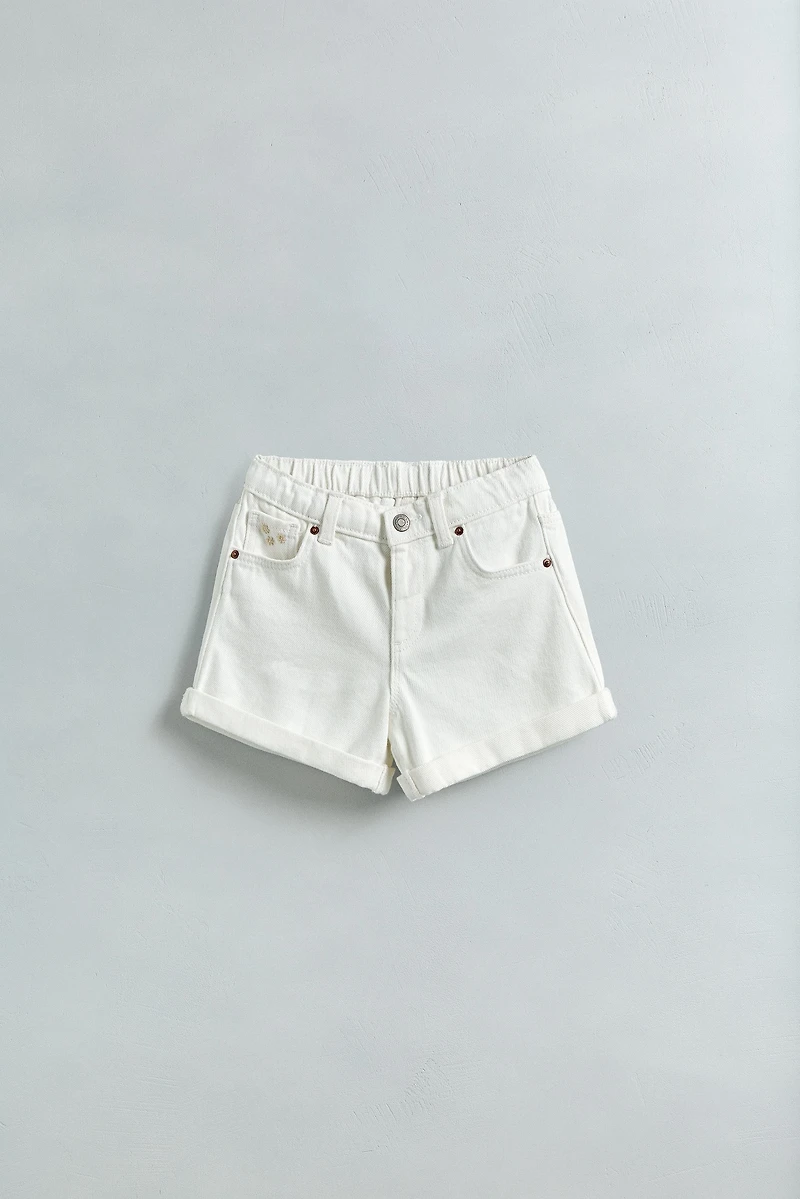 EMBROIDERED FLORAL HIGH WAIST DENIM SHORTS