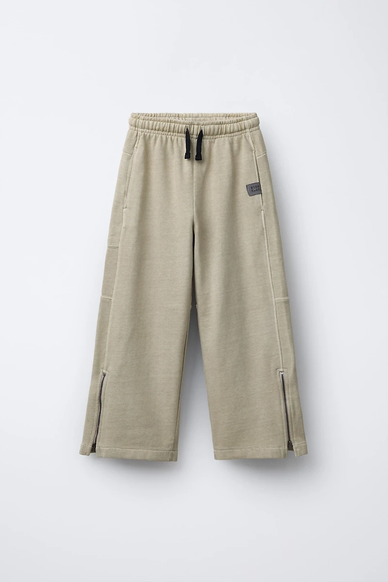 GARMENT DYE WIDE LEG FLEECE PANTS