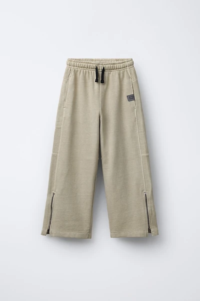 GARMENT DYE WIDE LEG FLEECE PANTS