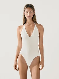 Textured V-neck swimsuit
