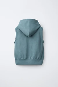 HOODED PLUSH TEXT VEST